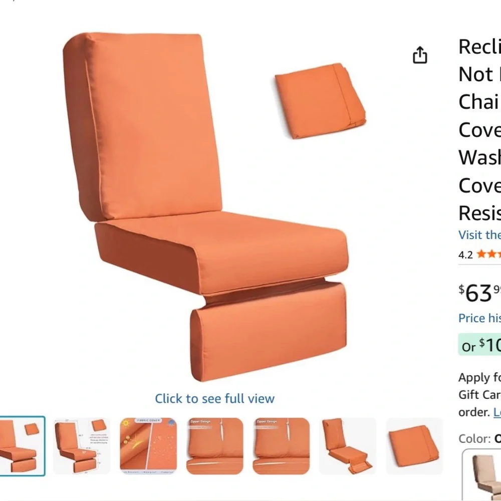 3 ofOutdoor Chair Recliner Cushion Cover Deep Seat,UV Resistant,Water Resistant